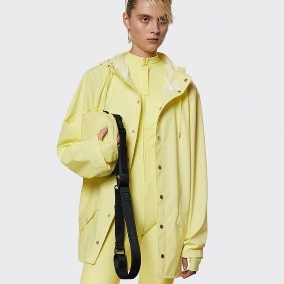 Rains Unisex Straw Yellow Waterproof Rain Jacket Button Zip Closure - Picture 1 of 11